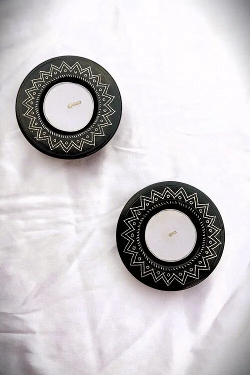 Nizamabad Black Pottery T-Light Holder Set Of 2