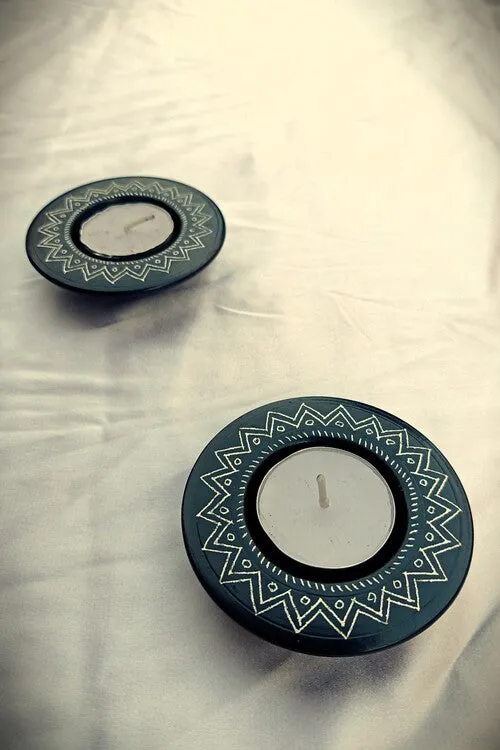 Nizamabad Black Pottery T-Light Holder Set Of 2