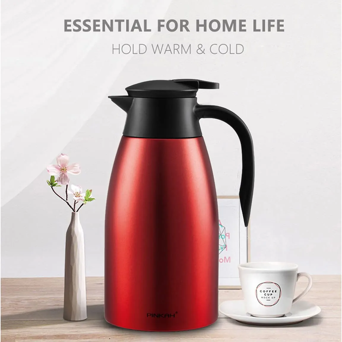 (PINKAH) Double Wall Stainless Steel  Insulated Thermal Flask (1.5L) - Red