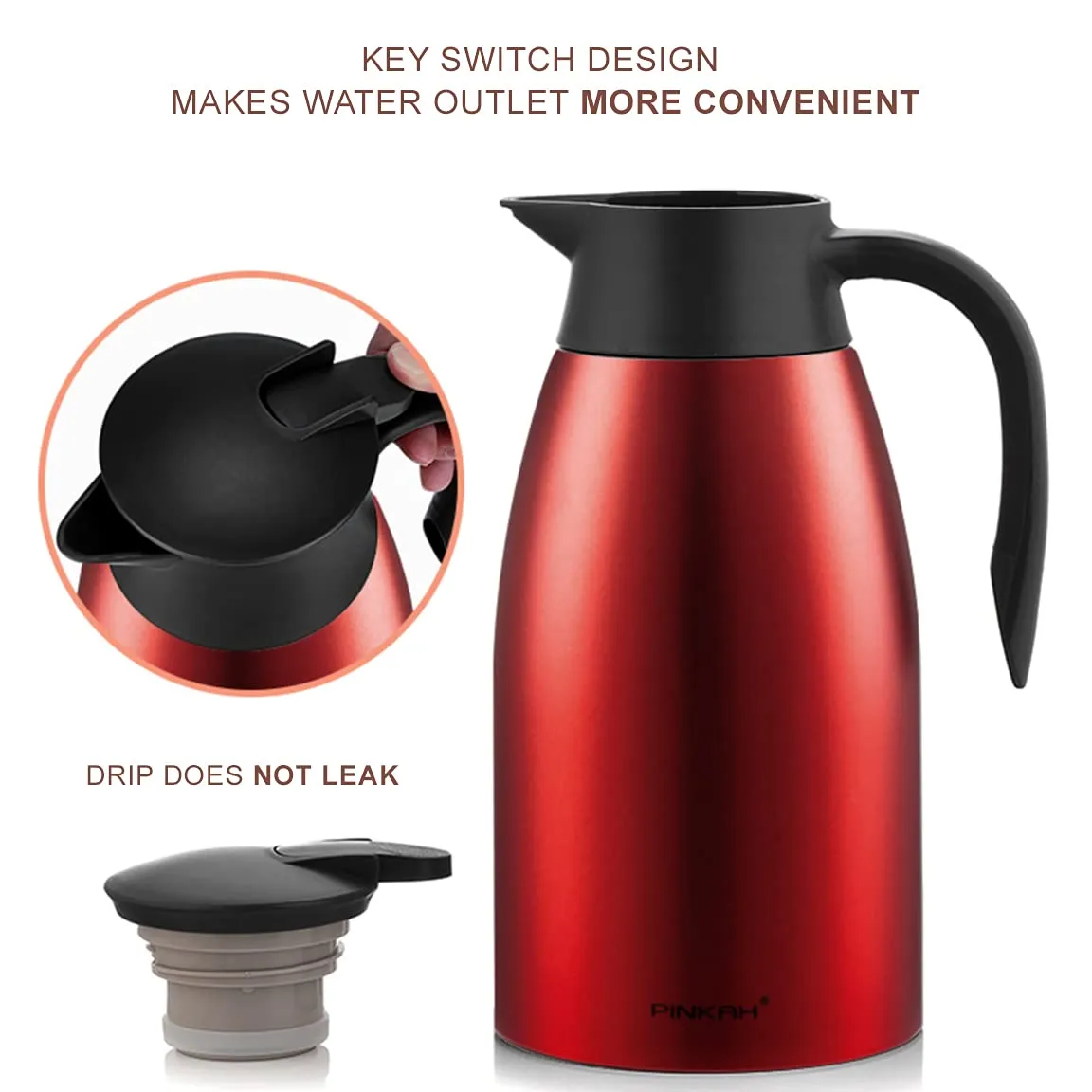 (PINKAH) Double Wall Stainless Steel  Insulated Thermal Flask (1.5L) - Red