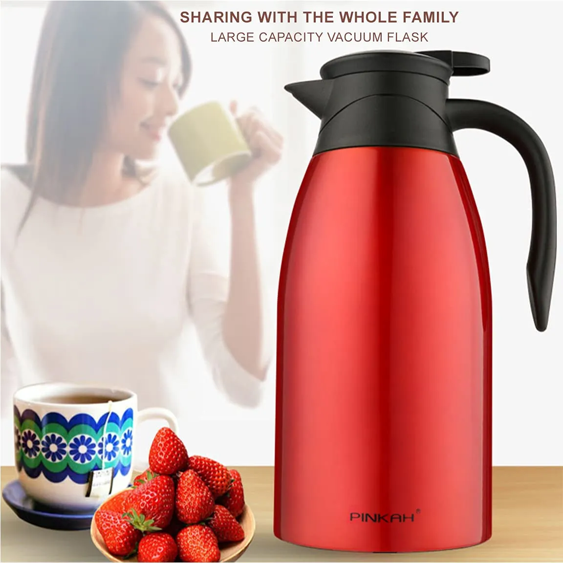 (PINKAH) Double Wall Stainless Steel  Insulated Thermal Flask (1.5L) - Red