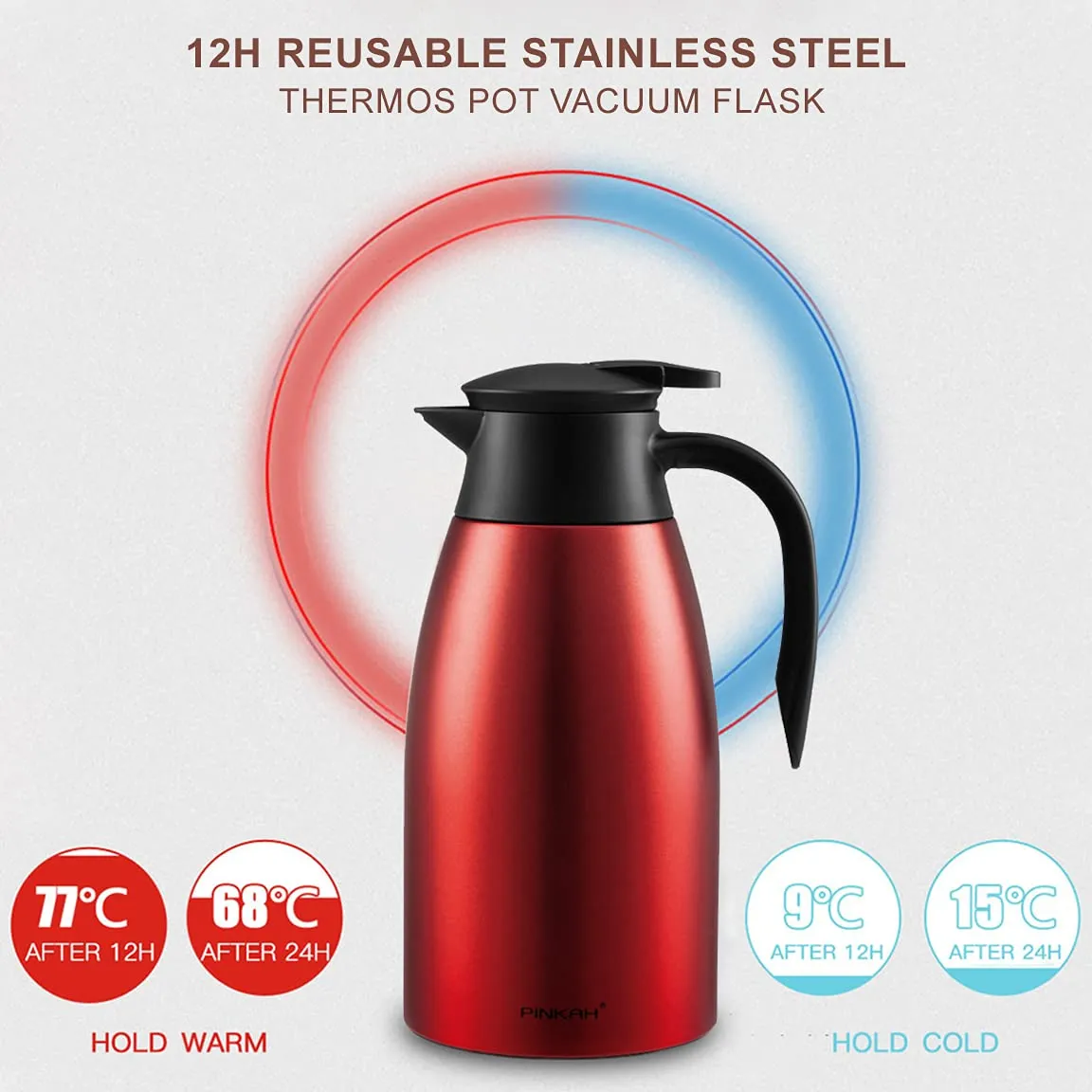 (PINKAH) Double Wall Stainless Steel  Insulated Thermal Flask (1.5L) - Red