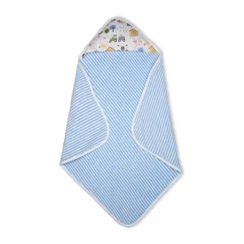 Premium Baby Hooded Towel Stripes Pattern With Barnyard Print Muslin Hood, Soft and Lightweight - Blue Bell