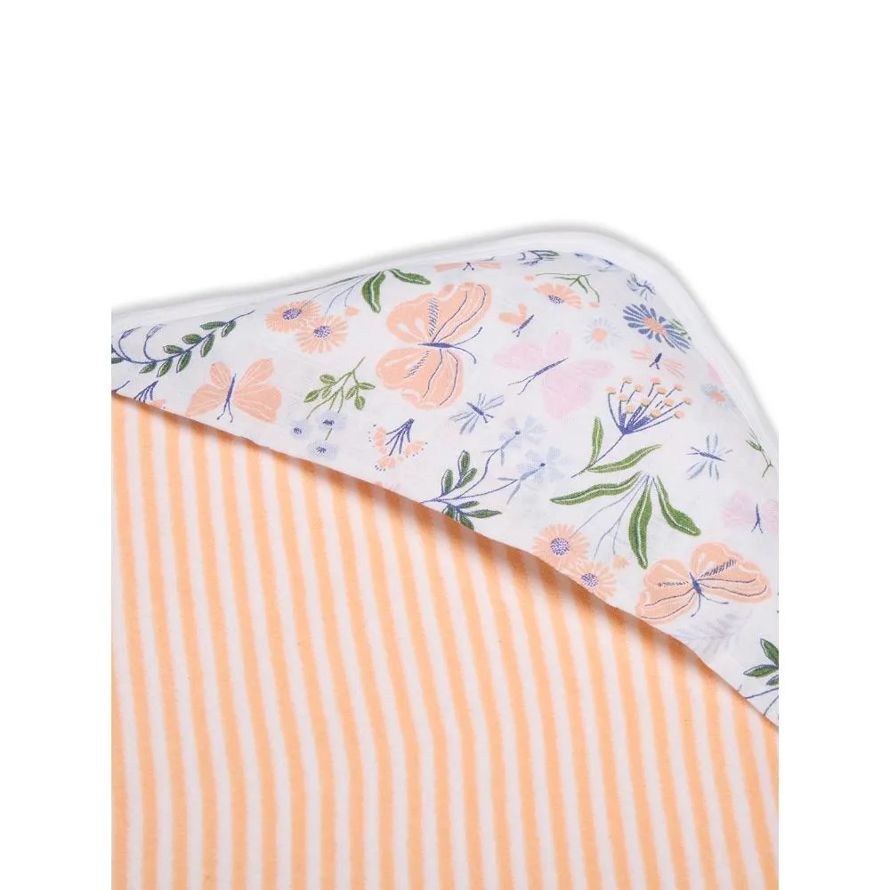 Premium Baby Hooded Towel Stripes Pattern With Butterfly Print Muslin Hood, Soft and Lightweight - Peach
