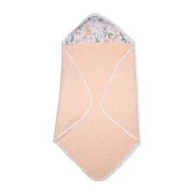 Premium Baby Hooded Towel Stripes Pattern With Butterfly Print Muslin Hood, Soft and Lightweight - Peach