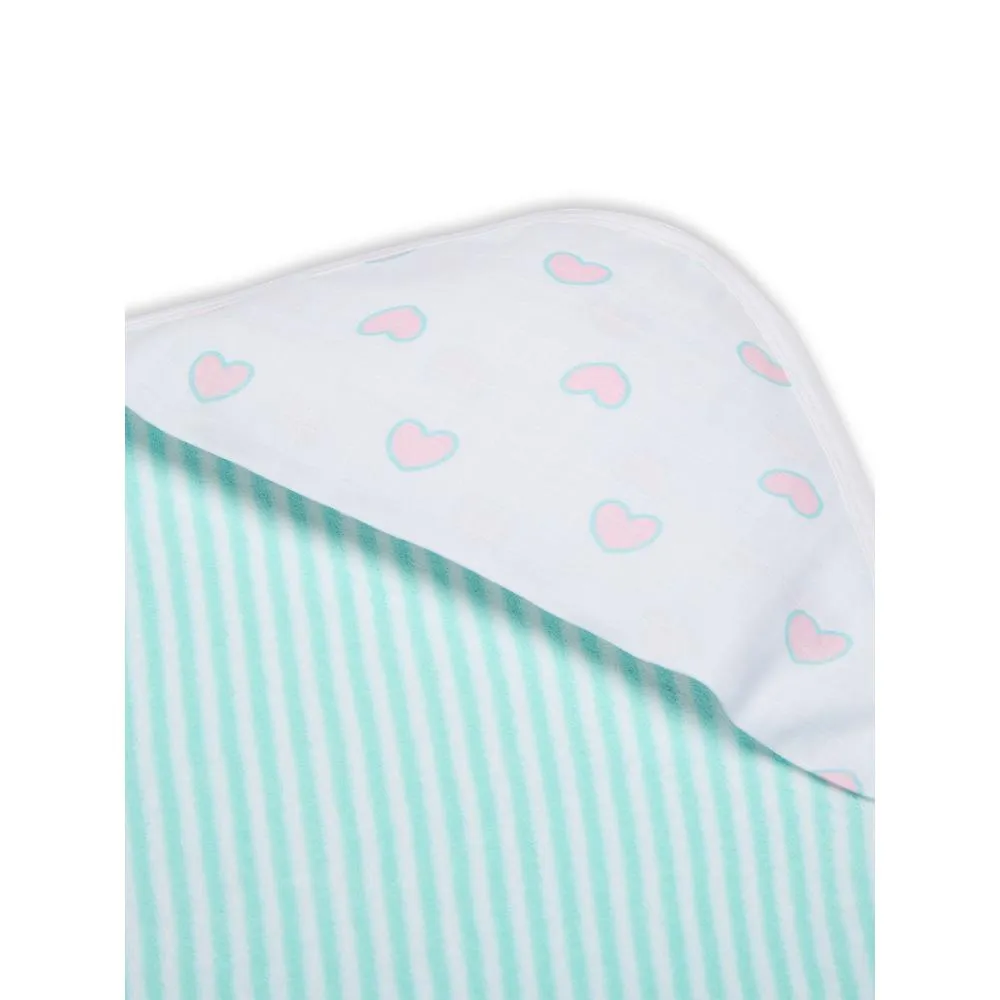Premium Baby Hooded Towel Stripes Pattern With Heart Print Muslin Hood, Soft and Lightweight - Blue Tint