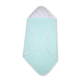Premium Baby Hooded Towel Stripes Pattern With Heart Print Muslin Hood, Soft and Lightweight - Blue Tint