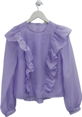 River Island Purple Sheer Ruffle Blouse UK 8