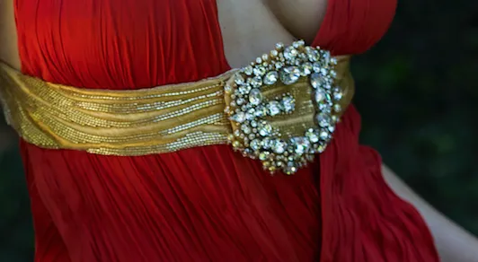 Roberto Cavalli - As Seen on the 2006 Spring Runway Collection - Red and Coral Ombre Dress with Gold Embellishments - IT 40