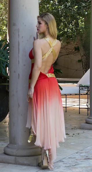 Roberto Cavalli - As Seen on the 2006 Spring Runway Collection - Red and Coral Ombre Dress with Gold Embellishments - IT 40