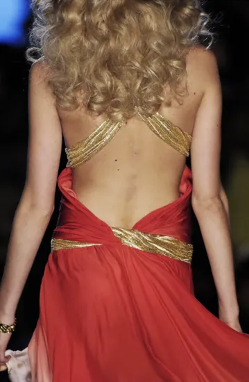 Roberto Cavalli - As Seen on the 2006 Spring Runway Collection - Red and Coral Ombre Dress with Gold Embellishments - IT 40