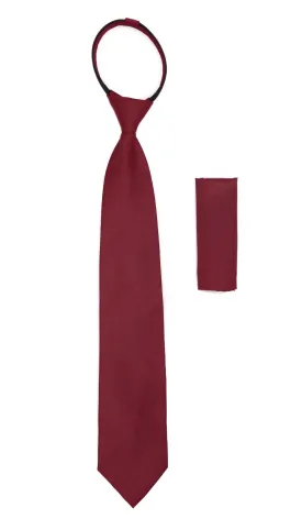 Satine Burgundy Zipper Tie with Hankie Set