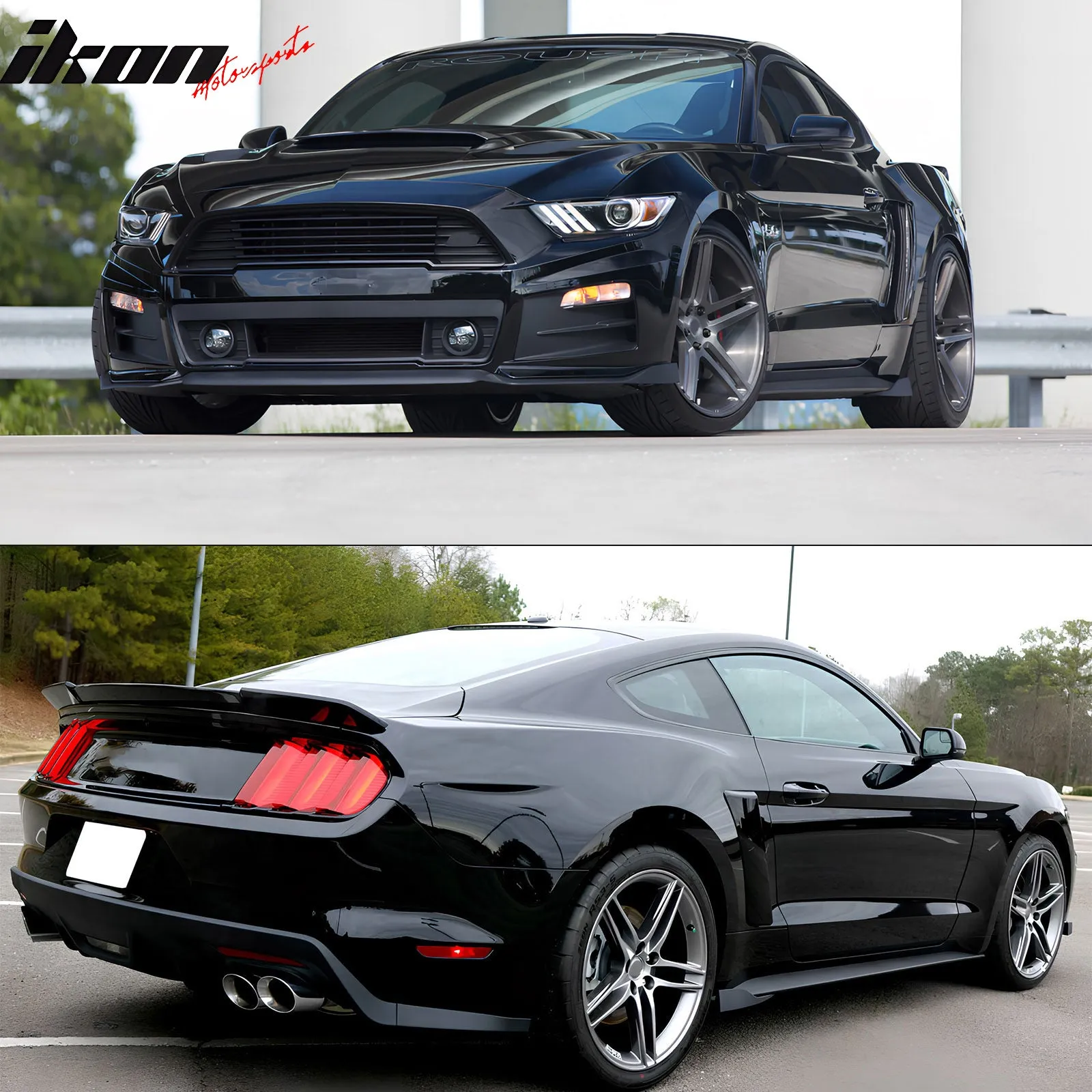 Universal Side Skirts PU ROU Style Unpainted Black Rocker Pane