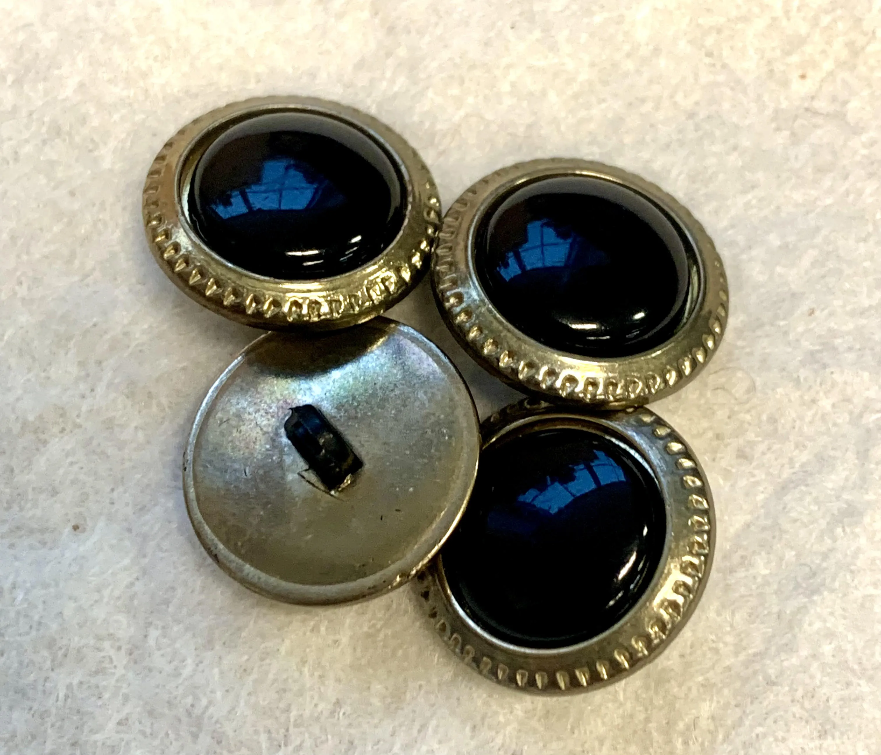 Vintage Gold & Black Plastic/Metal Shank Buttons  4 x 18mm