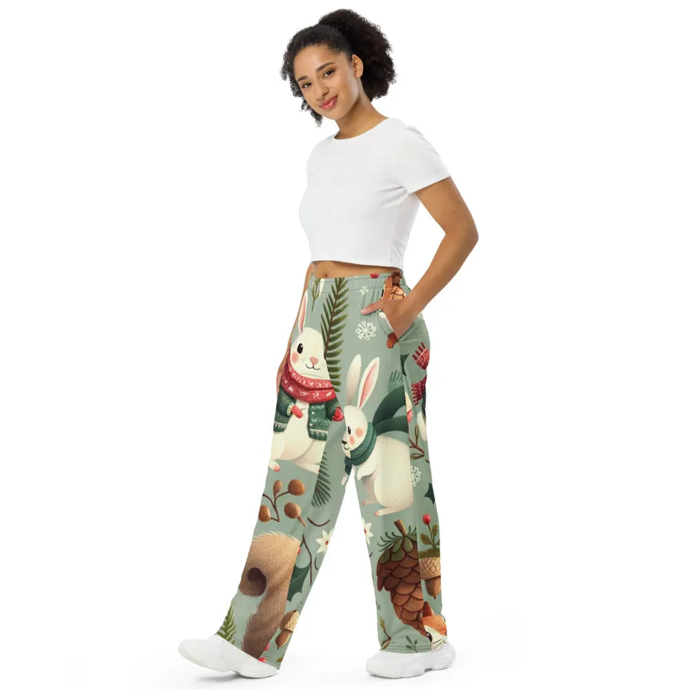 Whimsical Winter Wear Wide-Leg Pants