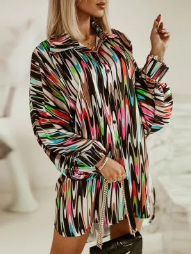 Women's Blouses Colorful Long Sleeves Abstract Print Blouse