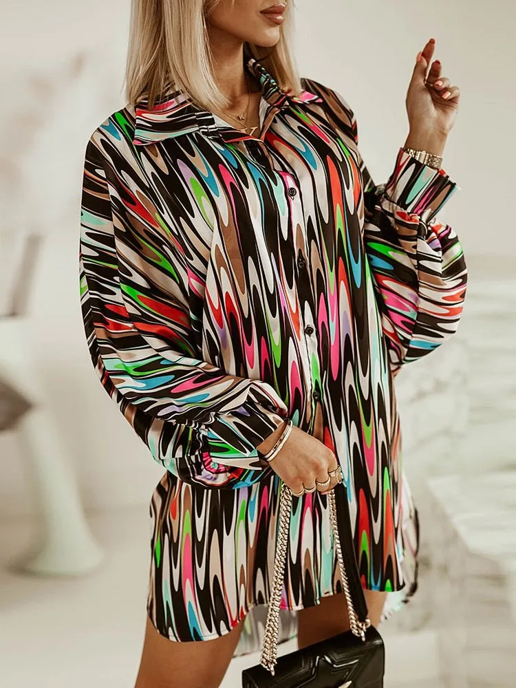 Women's Blouses Colorful Long Sleeves Abstract Print Blouse