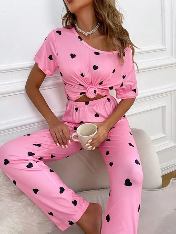 Women's Loose Fit Heart Print Loungewear Set
