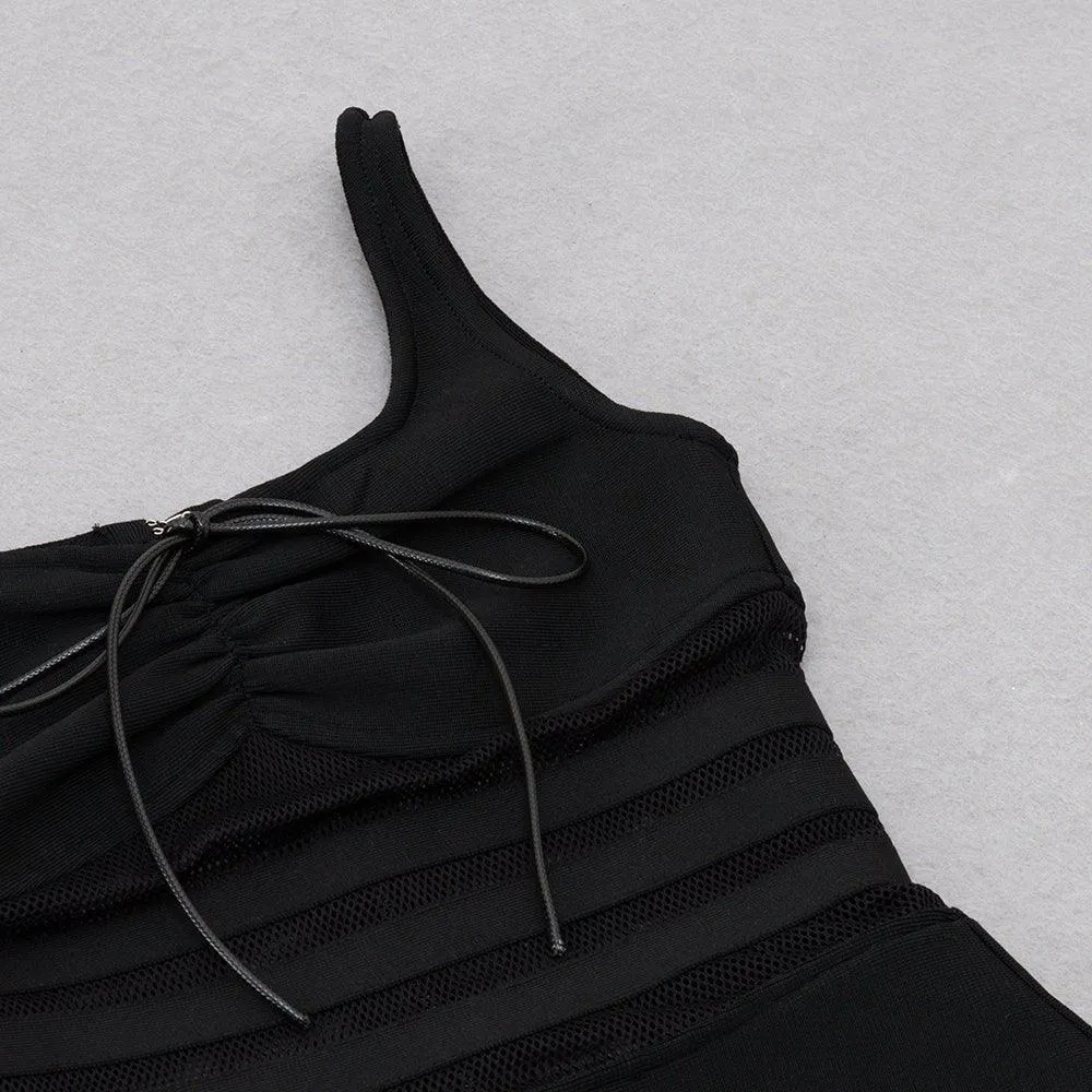 Women's Striped Sleeveless Midi Bandage Dress - Black, Summer Formal Wear | GFIT