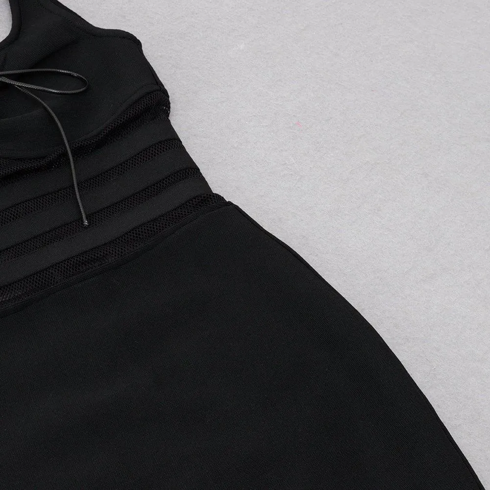 Women's Striped Sleeveless Midi Bandage Dress - Black, Summer Formal Wear | GFIT