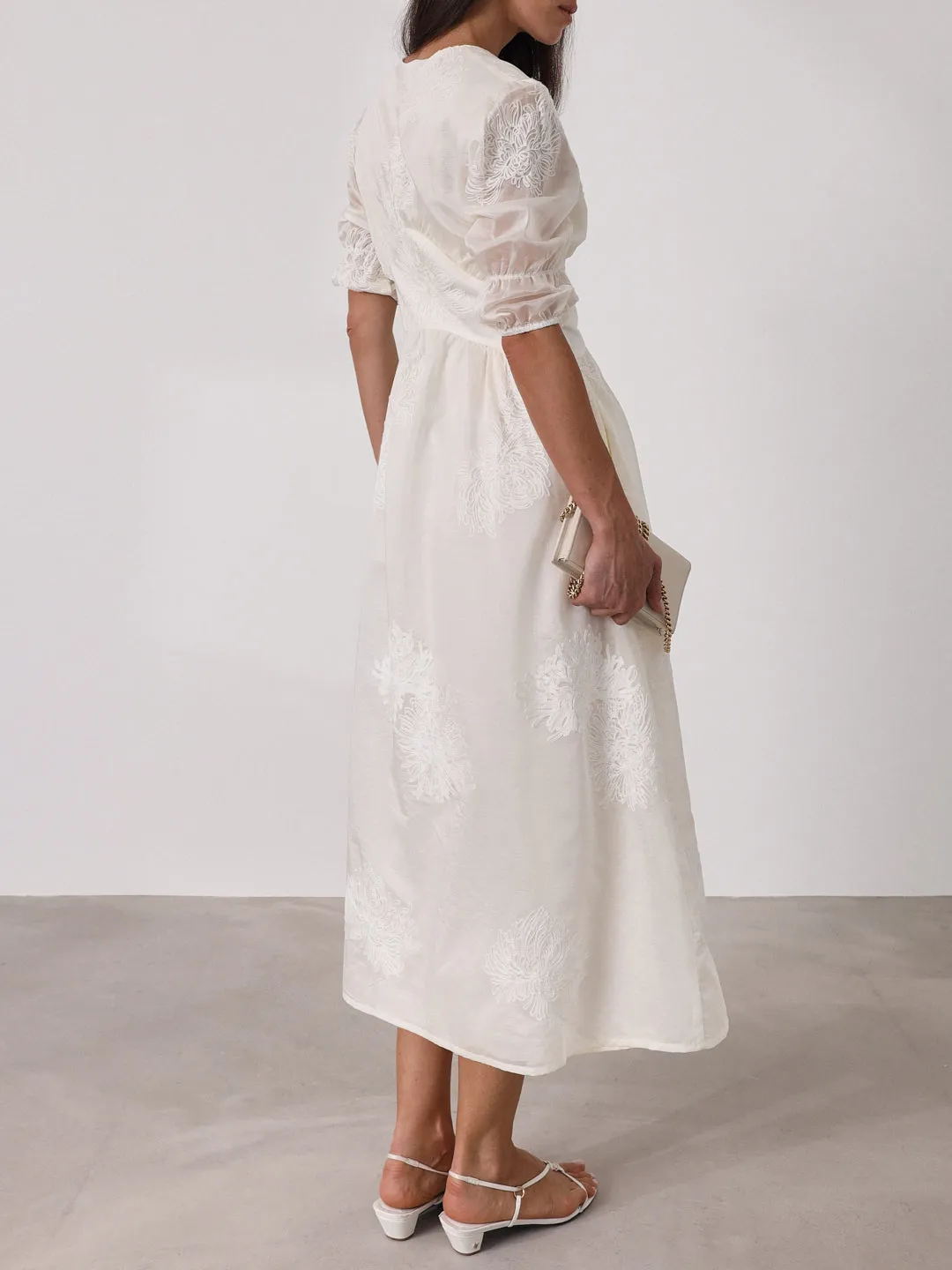 Yasmina Embroidered Day Dress | Cream