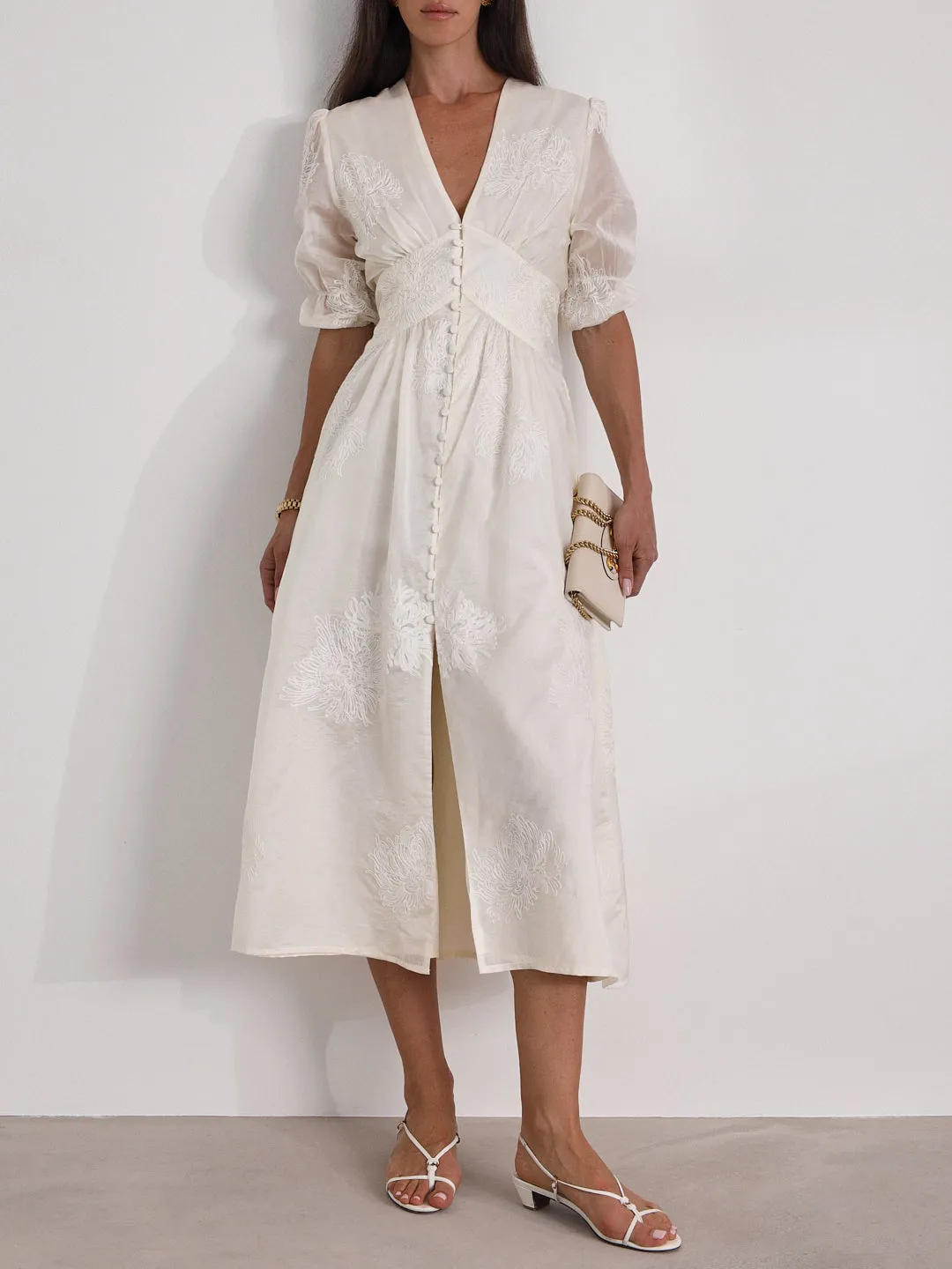 Yasmina Embroidered Day Dress | Cream