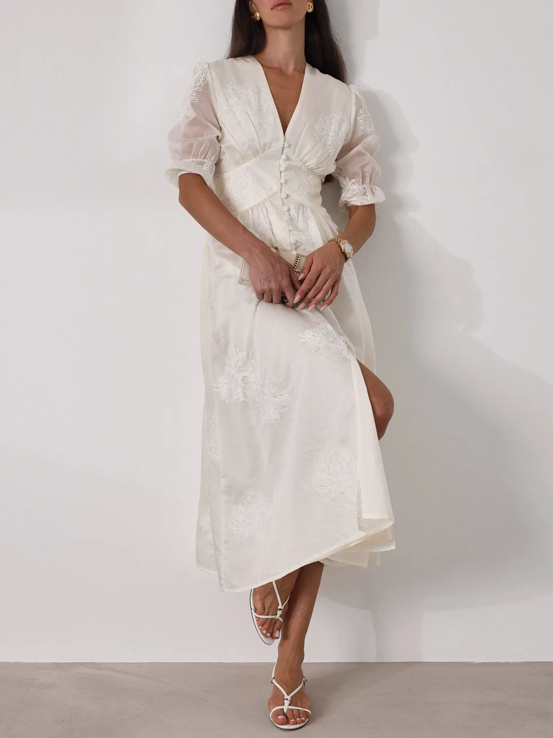 Yasmina Embroidered Day Dress | Cream