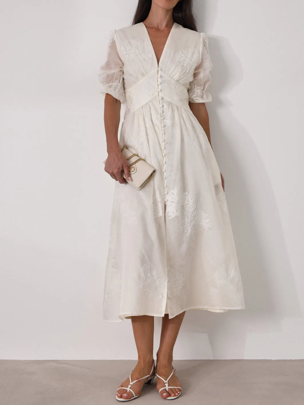 Yasmina Embroidered Day Dress | Cream