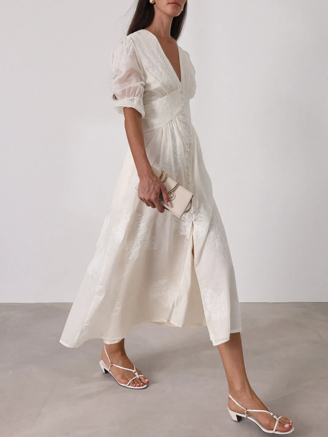 Yasmina Embroidered Day Dress | Cream