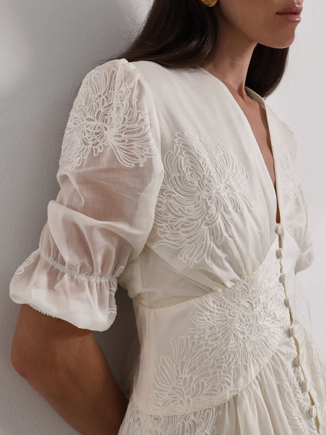 Yasmina Embroidered Day Dress | Cream